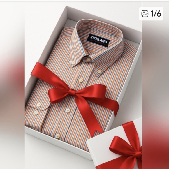 Men's long sleeve button down shirt. 17-33 Orange White Stripes - Picture 9 of 9